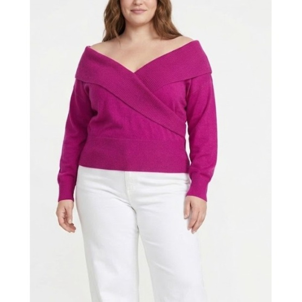 New Express Surplice Shawl‎ Collar Sweater XL Magenta Wrap Knit Pullover